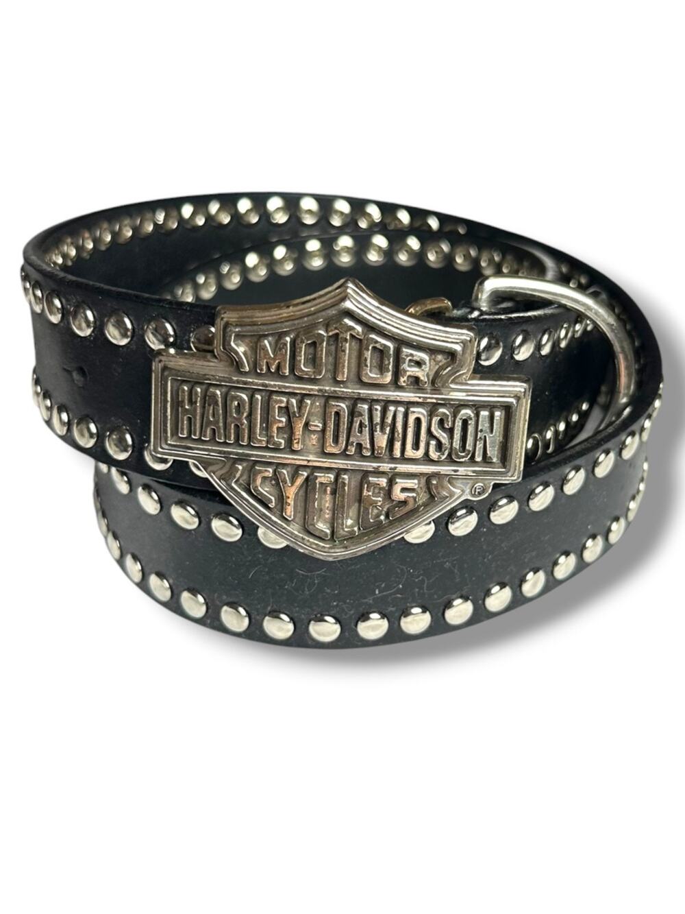 Vintage 90s Y2K Harley Davidson Studded Black Leather Belt Biker Sz 30